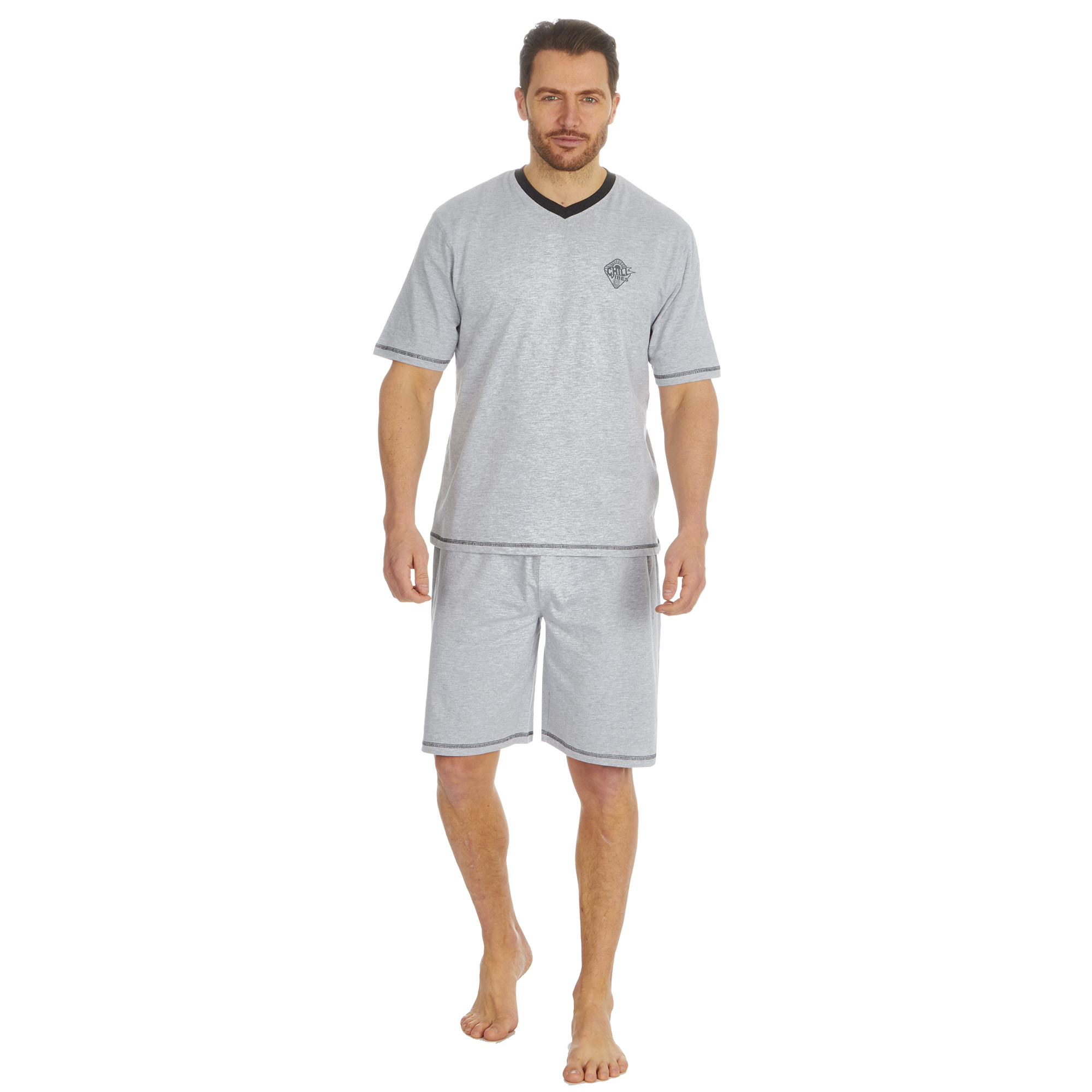 Cargo Bay Mens V Neck T-Shirt & Short Set Nightwear Cotton V Neck Pyjama Set - Picture 14 of 18