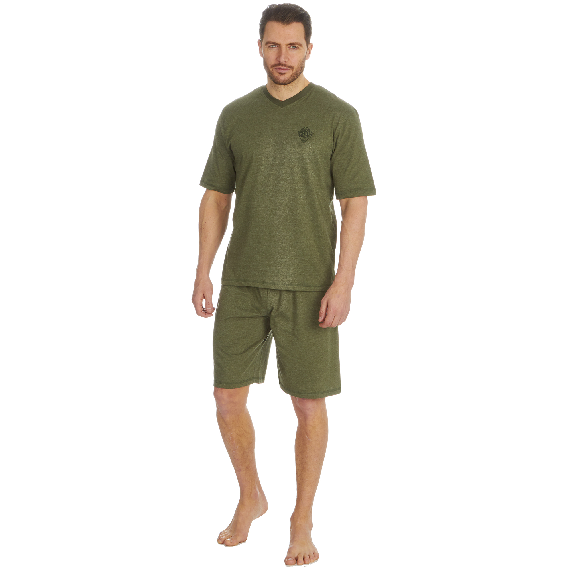 Cargo Bay Mens V Neck T-Shirt & Short Set Nightwear Cotton V Neck Pyjama Set - Picture 8 of 18