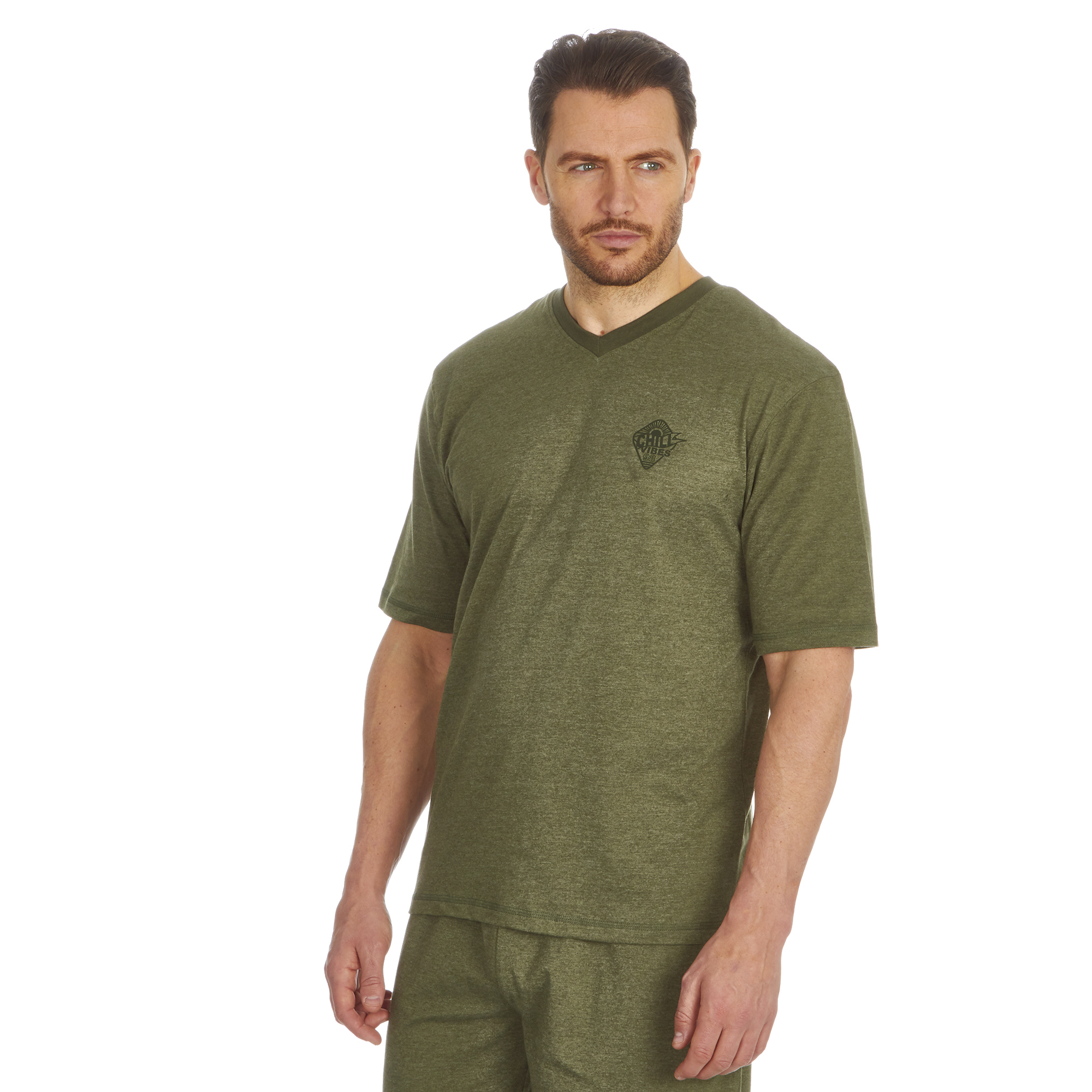 Cargo Bay Mens V Neck T-Shirt & Short Set Nightwear Cotton V Neck Pyjama Set - Picture 11 of 18