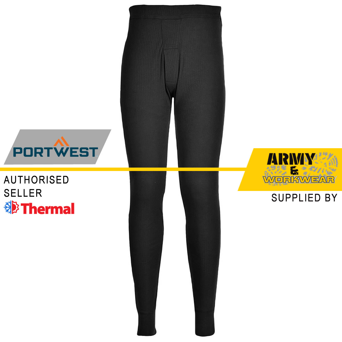 Portwest Thermal Baselayer Long John Trousers Men's Pants Elasticated Waist Warm - Picture 3 of 6