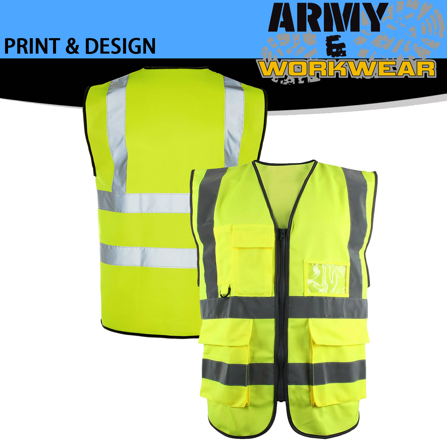 High Visibility Hi Viz Reflective Safety Vest Work Executive Pockets Zip Front 