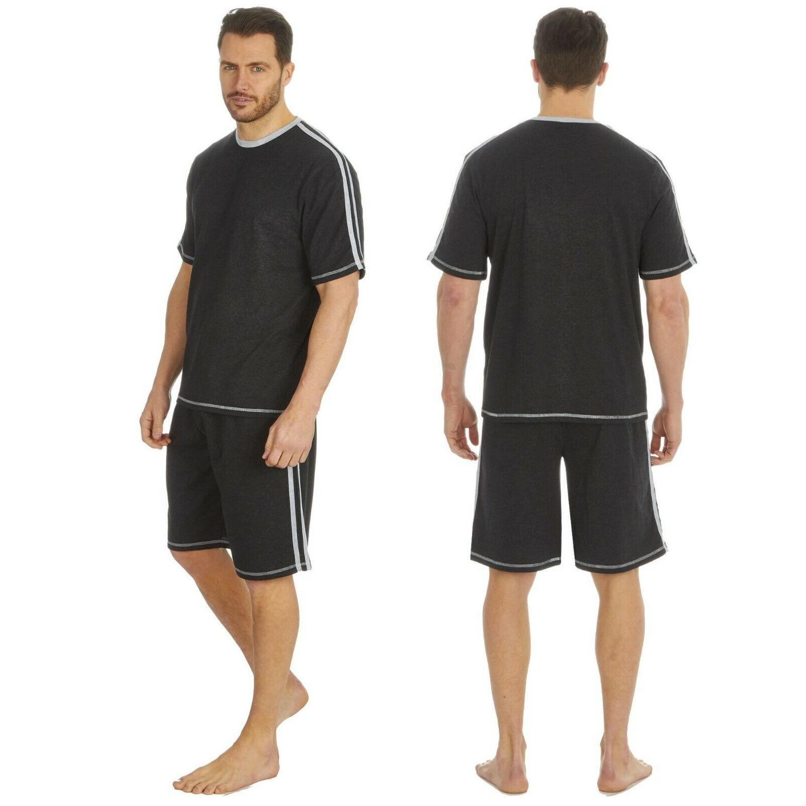 Mens T-Shirt Top & Shorts PJ Jersey Cotton Loungewear Casual Cosy Set - Picture 16 of 16