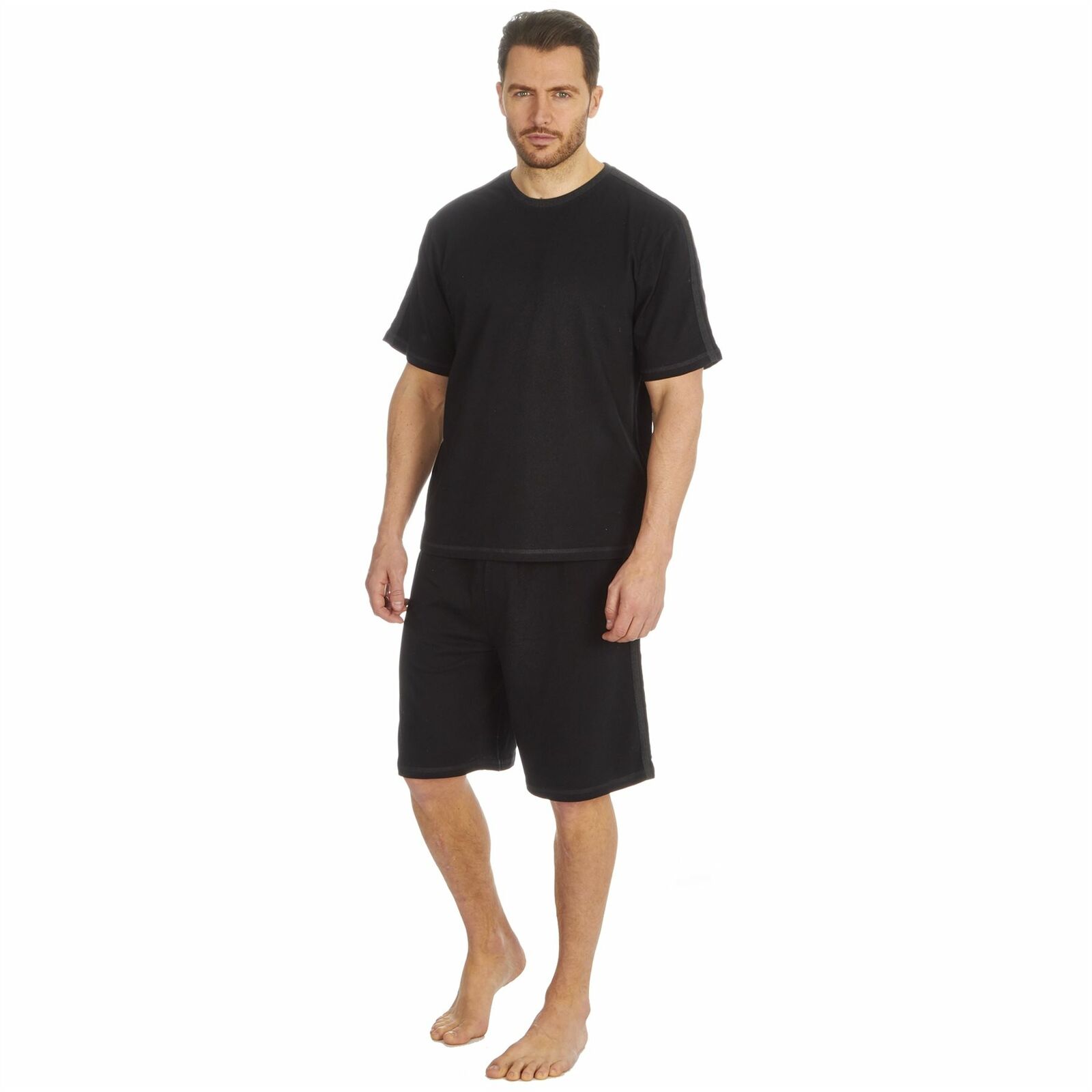 Mens T-Shirt Top & Shorts PJ Jersey Cotton Loungewear Casual Cosy Set - Picture 2 of 16