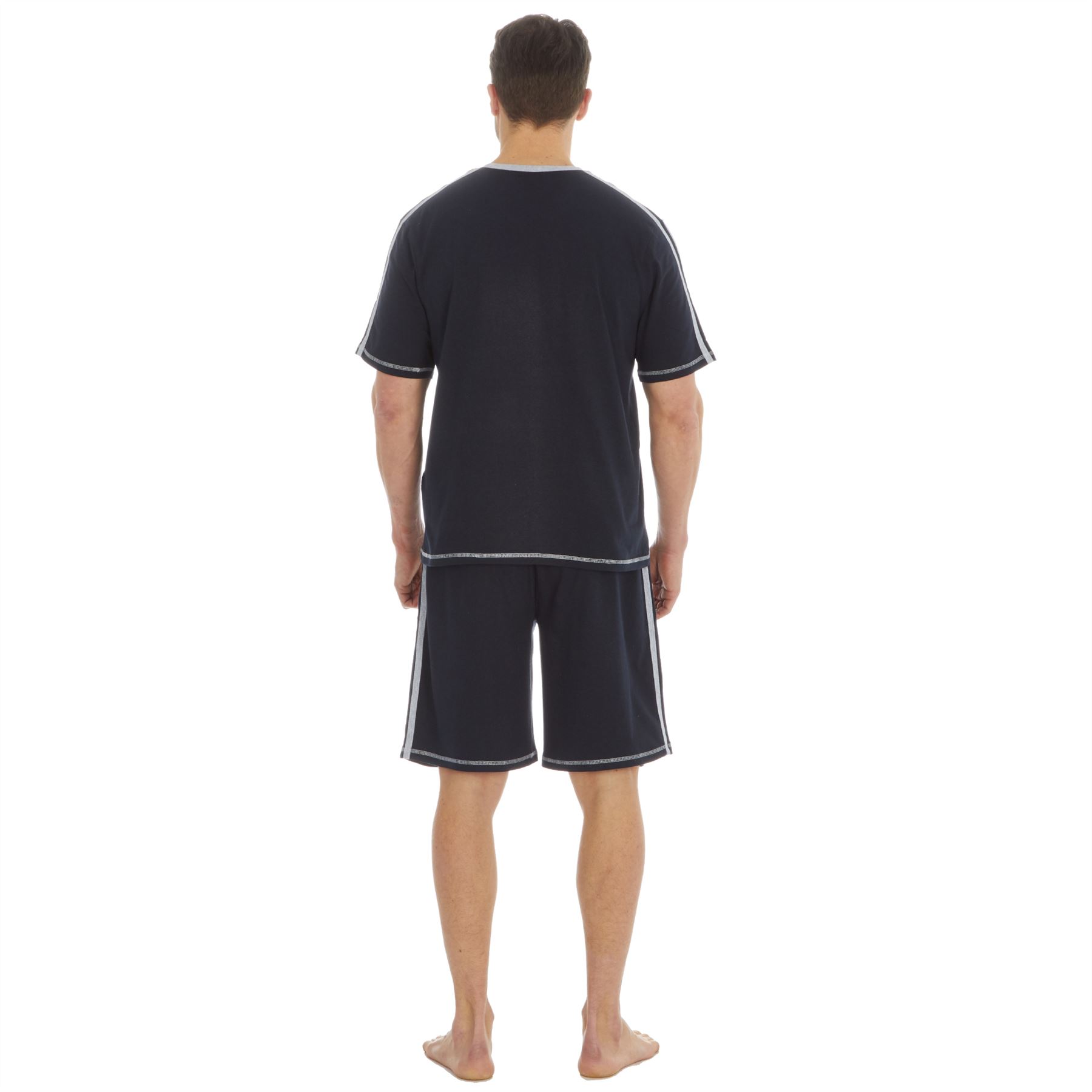 Mens T-Shirt Top & Shorts PJ Jersey Cotton Loungewear Casual Cosy Set - Picture 8 of 16