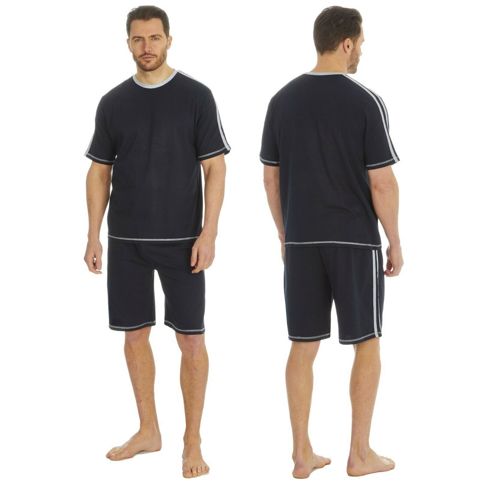 Mens T-Shirt Top & Shorts PJ Jersey Cotton Loungewear Casual Cosy Set - Picture 11 of 16