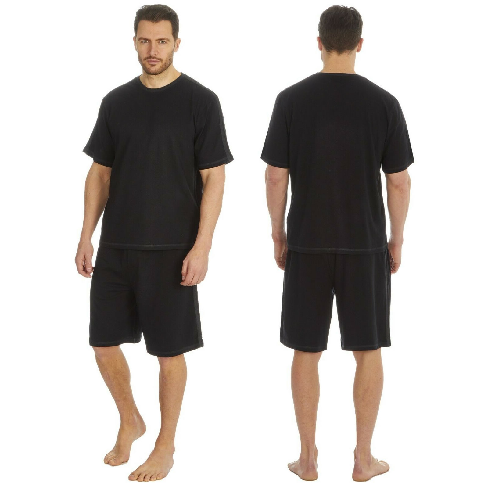 Mens T-Shirt Top & Shorts PJ Jersey Cotton Loungewear Casual Cosy Set - Picture 6 of 16