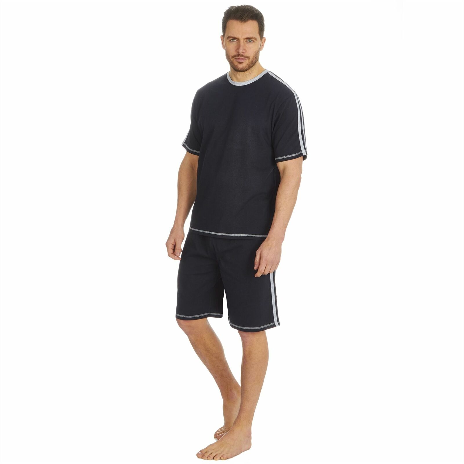 Mens T-Shirt Top & Shorts PJ Jersey Cotton Loungewear Casual Cosy Set - Picture 7 of 16
