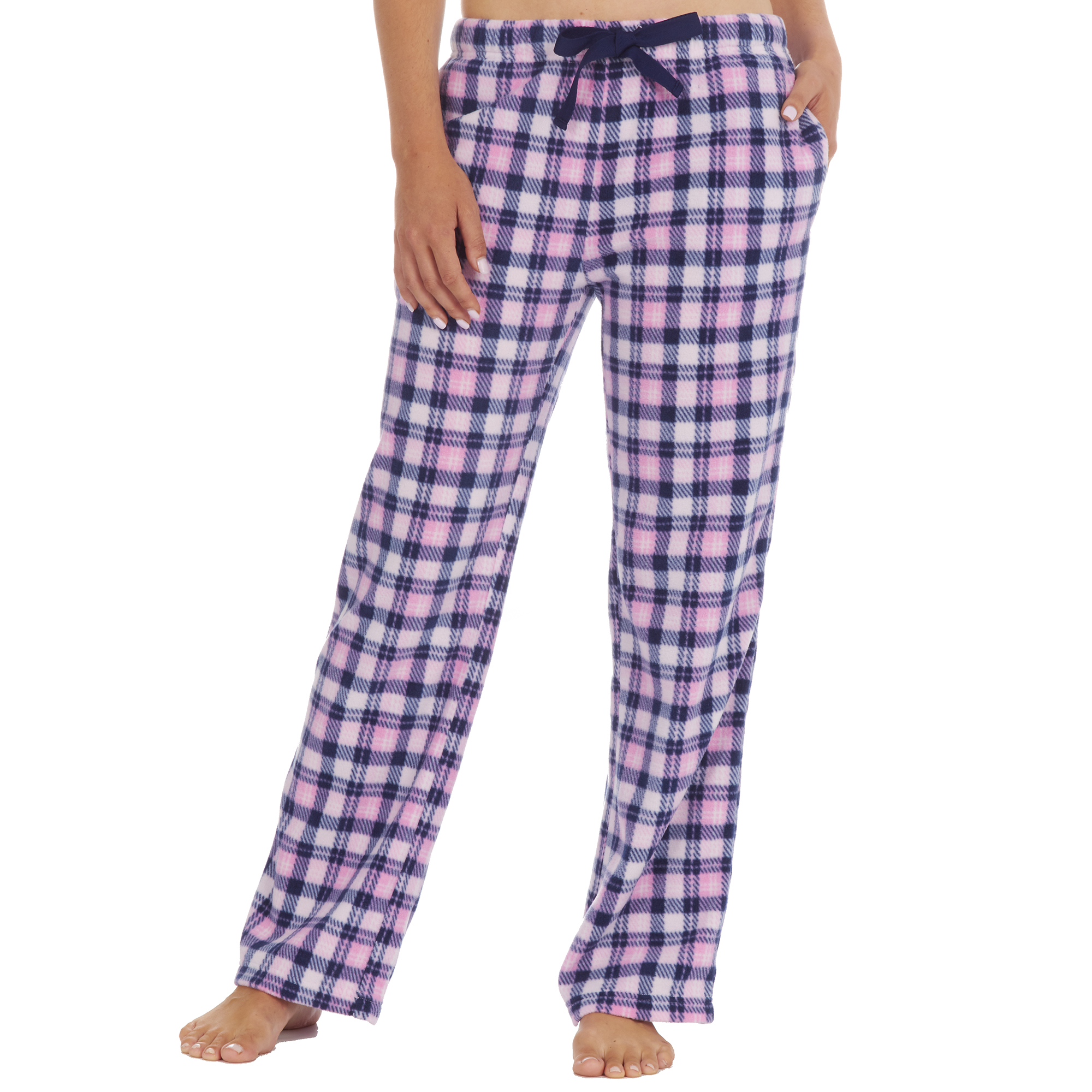 Ladies Check Pyjama Bottoms Lounge Pj Pants Micro Fleece Pockets ...