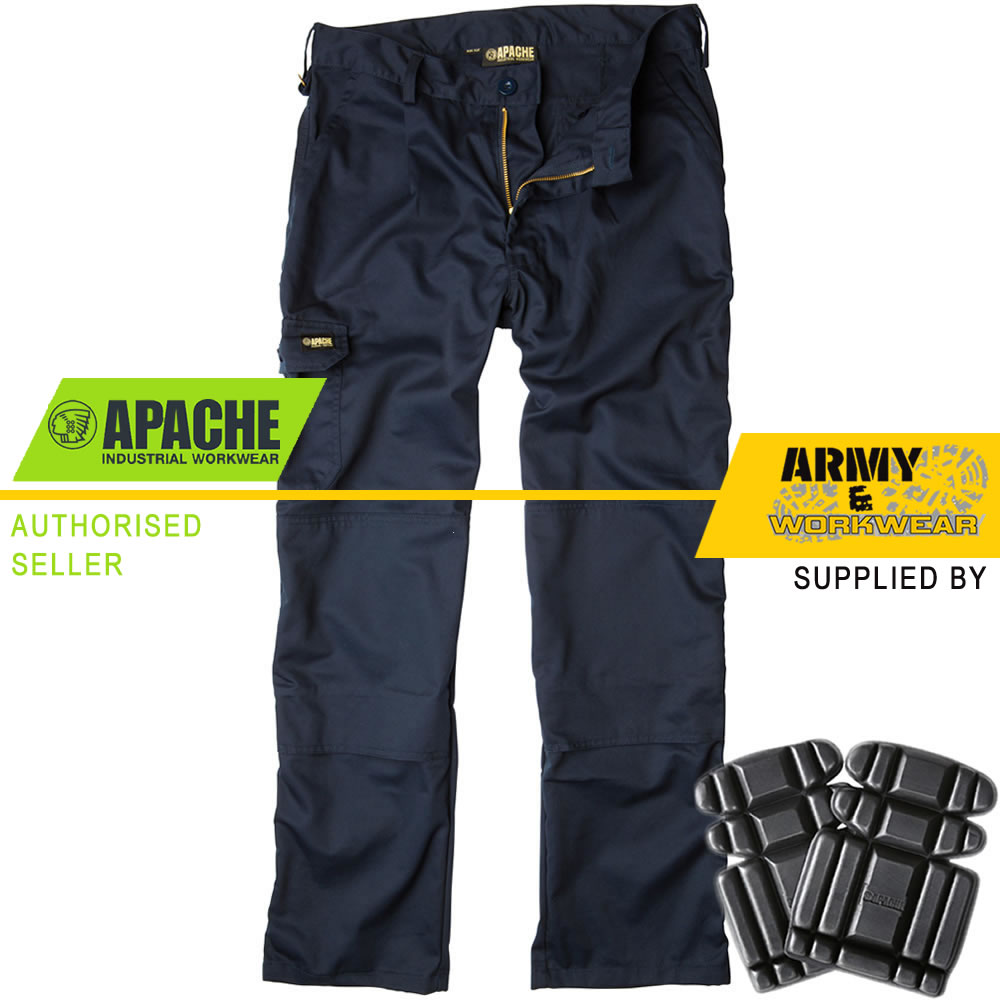 Apache Industry Pro Work Mens Pants Trousers Cargo Combat Pockets FREE WORK SOCK 