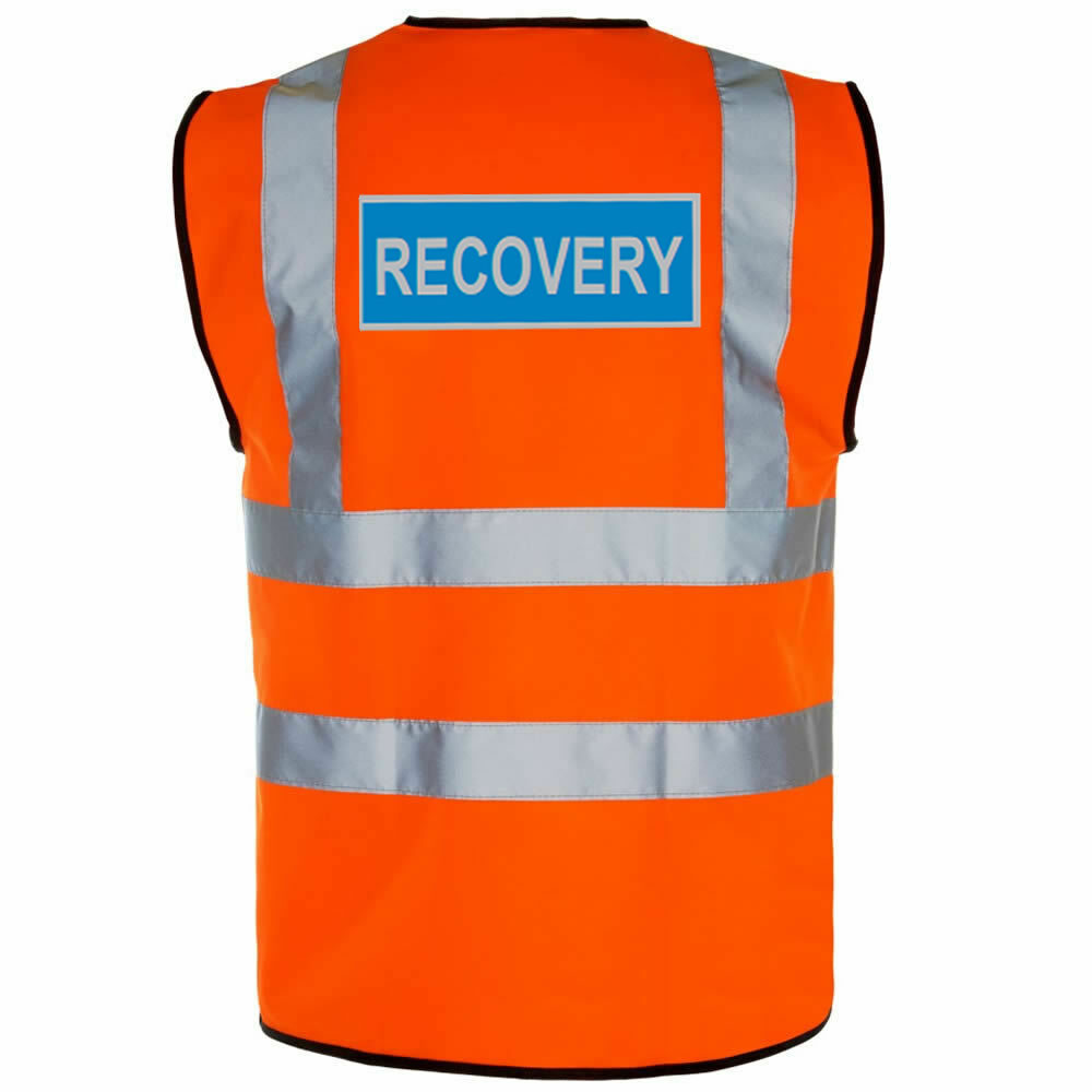 RECOVERY Vest Viz Waistcoat Safety Work Hi Vis Reflective Back Logo SECURITY 