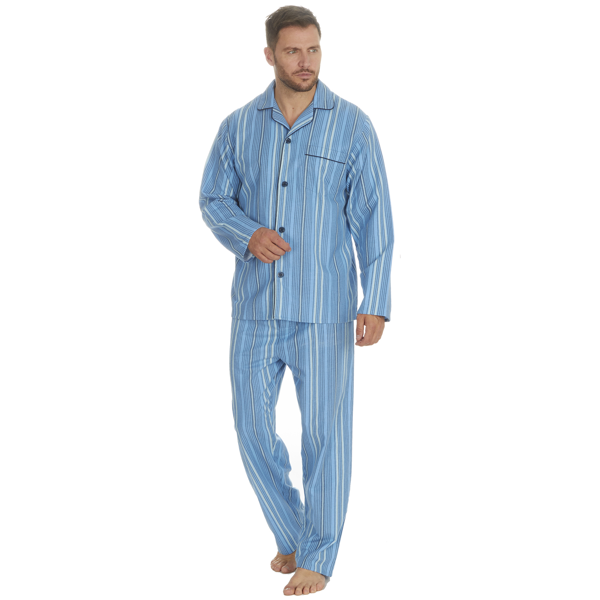 Mens Flannel Cotton Pyjama Set Traditional Pjs Shirt Top & Pant Trousers Check - Picture 7 of 7