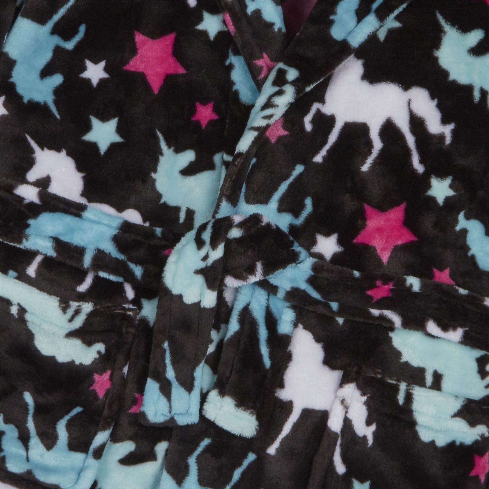 Girls Unicorn Print Dressing Gown Super Soft Fleece Hooded Warm Kids ...