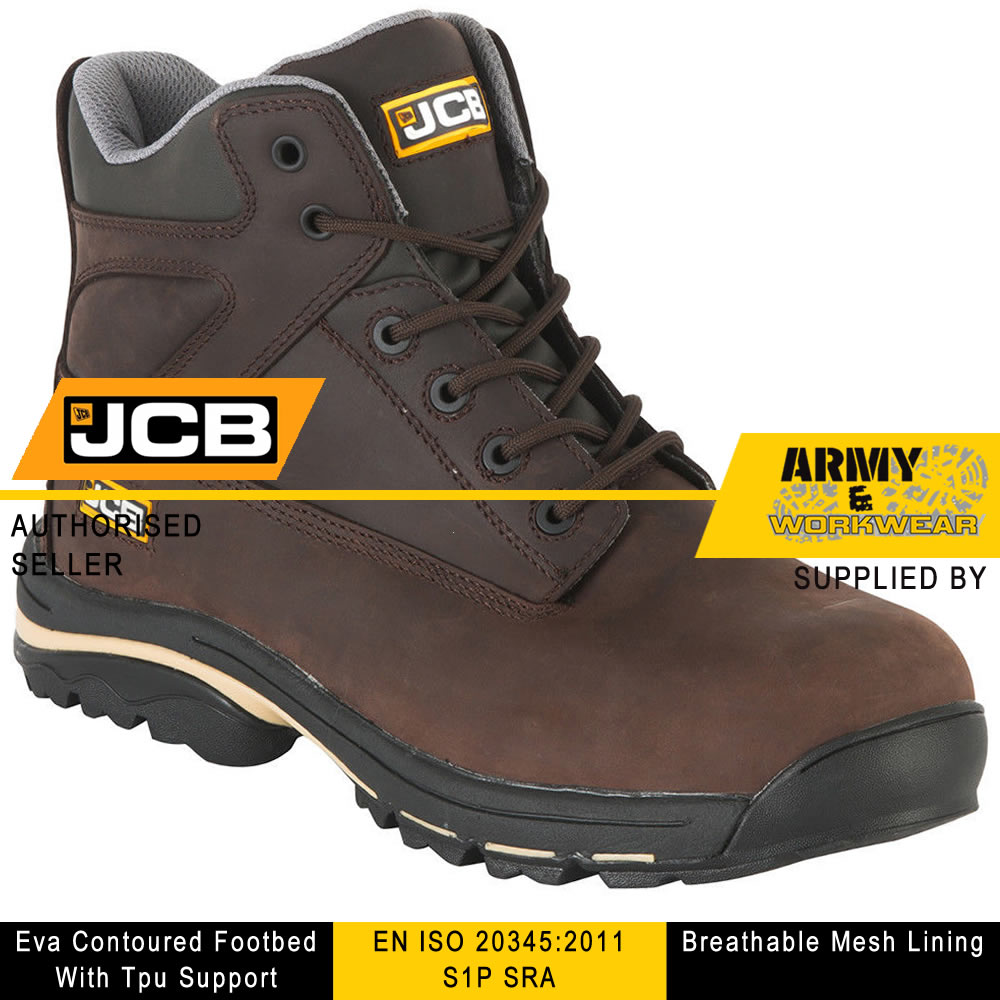JCB 4x4 Mens Work Safety Waterproof Leather Boots Shoes Steel Toe Cap Mid Sole 