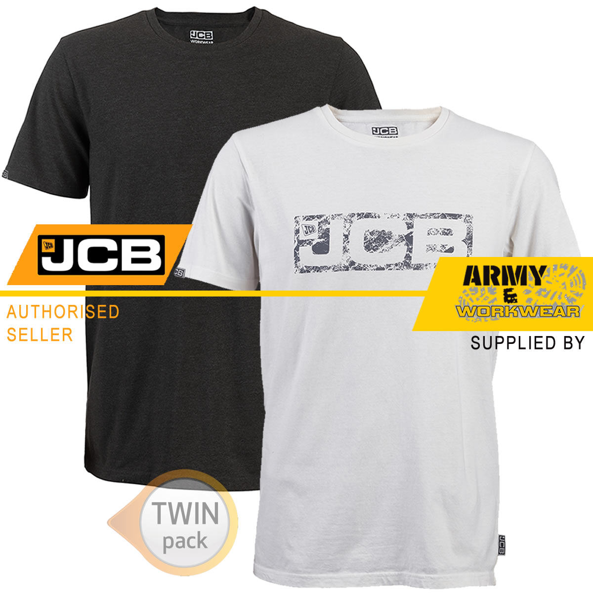 JCB Workwear TRADE T-shirt con scollo tondo manica corta cotone lavoro Top Twin Pack 