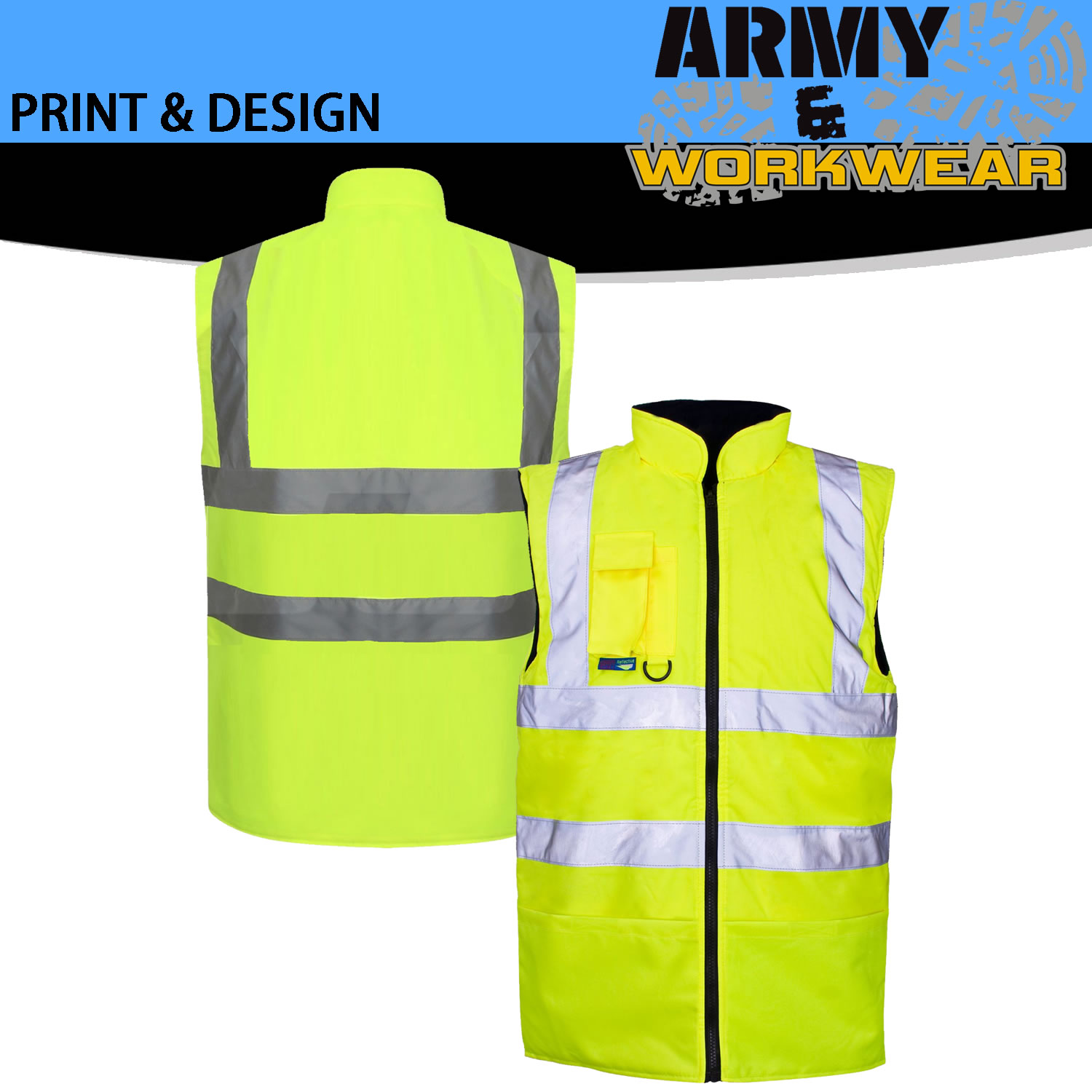 Yellow Reflective Badge Electricity Hi Vis Bodywarmer Vest Printed Work High Viz