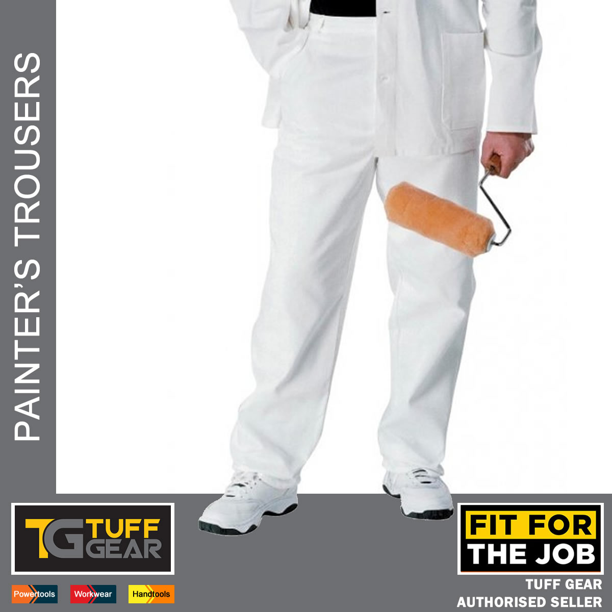 FFJ Painters Trousers Decorators Trade White Cotton Mens Work Pants Heavyweight