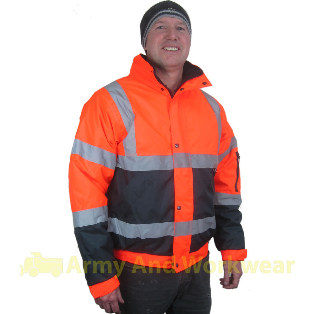 Two Tone Hi Viz Bomber Mens Reflective Waterproof Padded Warm Work 