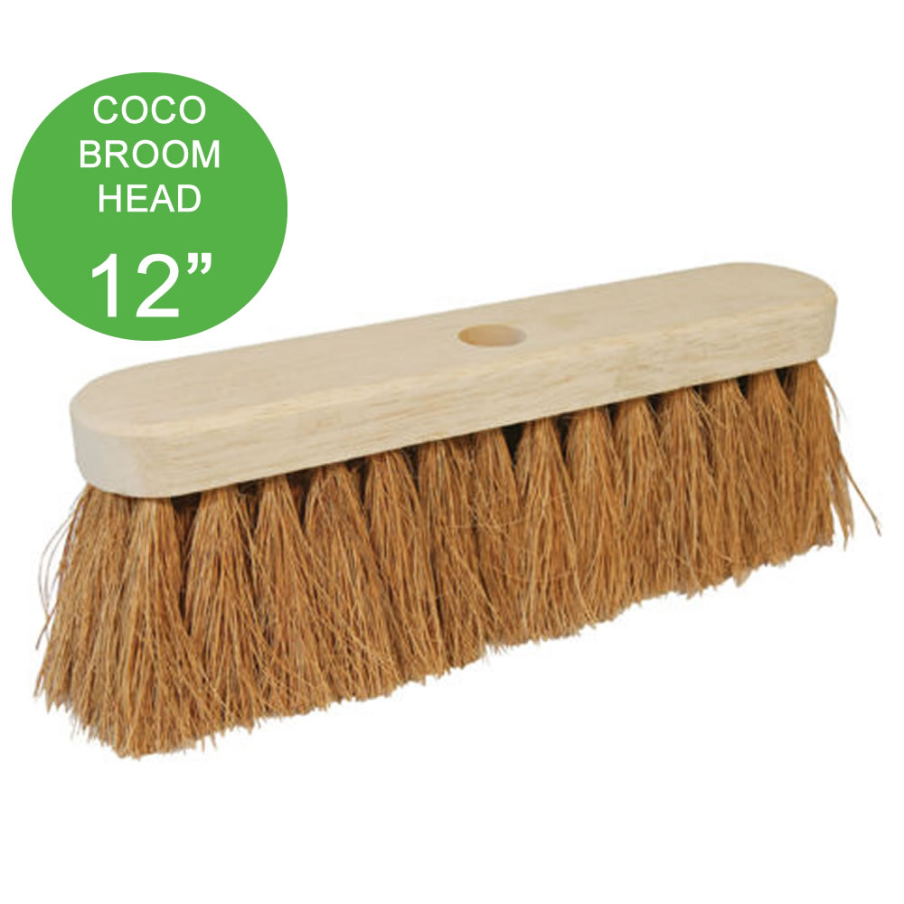 Soft Coco Brush Broom Head Wooden Handle Home Indoor Sweeper Garden Cleaning 