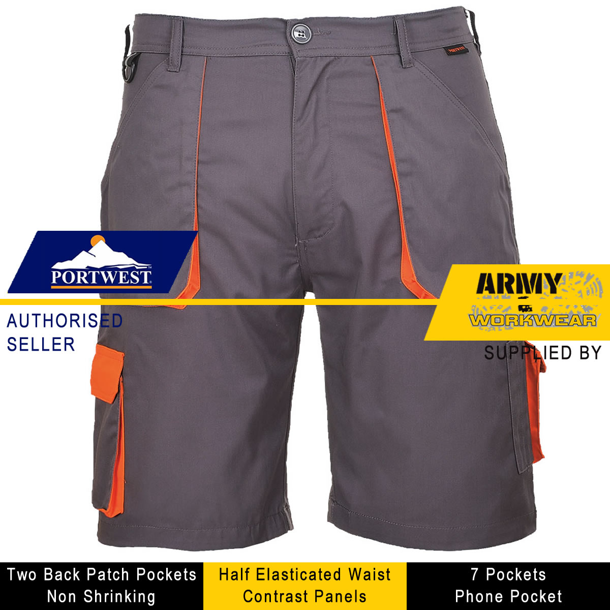 Portwest Texo Hombres Trabajo Pantalones Cortos Combate Cintura Elástica  Bolsillos Cargo Varios Bolsillos | eBay