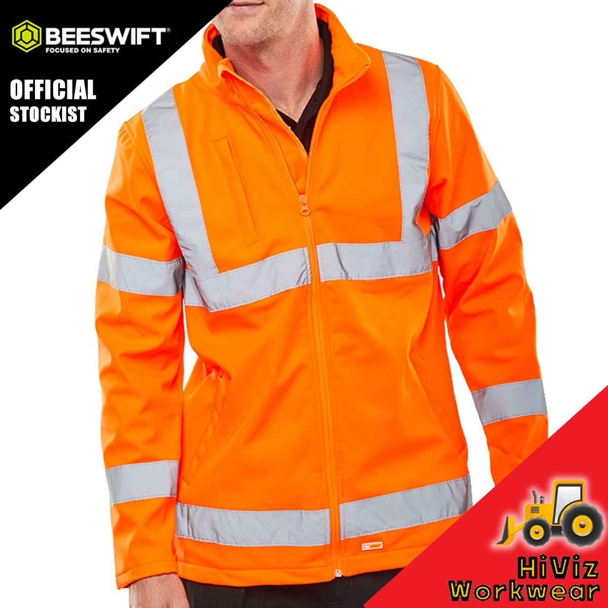 Beeswift Hi Viz Soft Shell Jacket Waterproof Windproof Zip Pockets EN ...