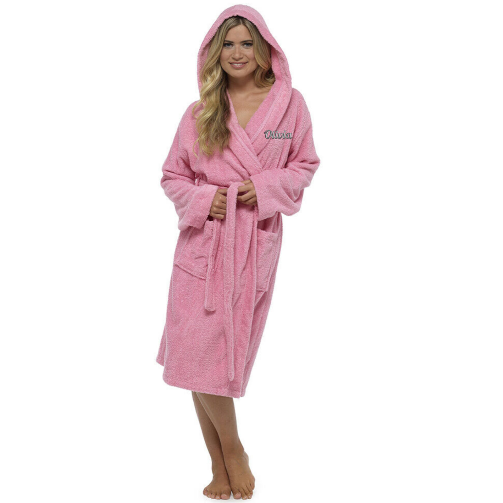 Personalised Ladies Hooded Towelling Bath Robe Dressing Gown