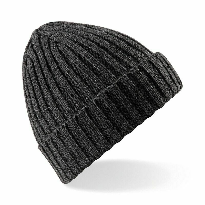 British Wool. Acrylic Mens Womens Chunky Knit Ribbed Turn Up Beanie Hat 