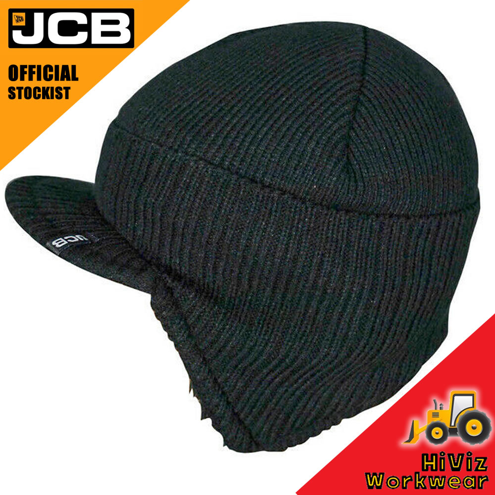 JCB Visière Bonnet Polaire Doublé Hat Black Men's D'Hiver Tricoté Cap 