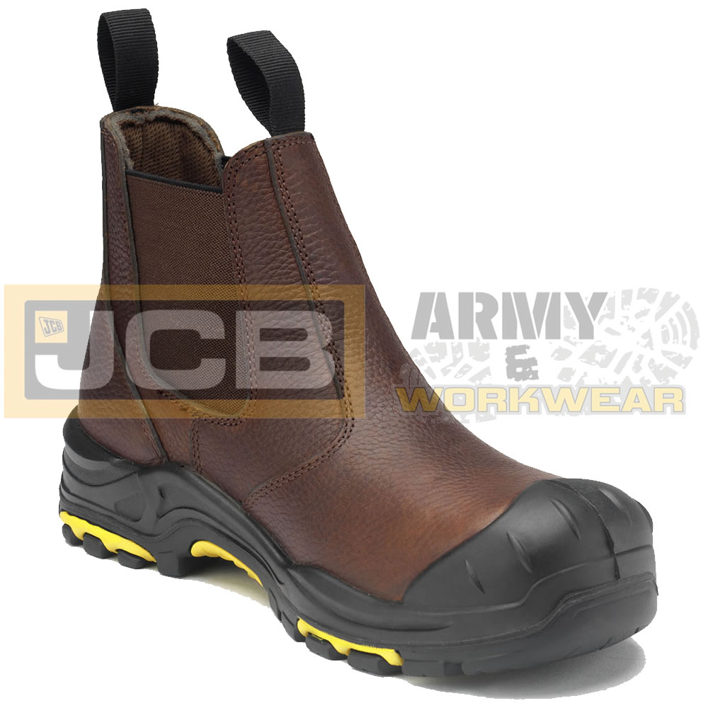 JCB Chelsea Dealer Boot Mens Full Grain Leather Safety Work Boots Steel