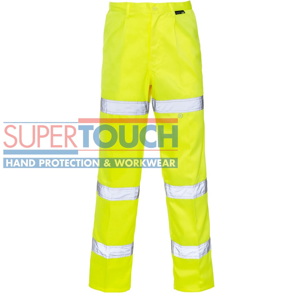 Mens High Visibility Polycotton Trouser Adults Safety Outdoor Wear 2 Bands Pants 