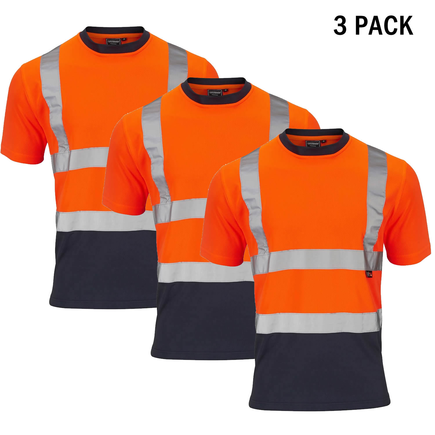 3 x Camiseta Supertouch Hi Viz 2 Tonos Visibilidad Mangas Cortas Cinta Reflectante - Imagen 6 de 6