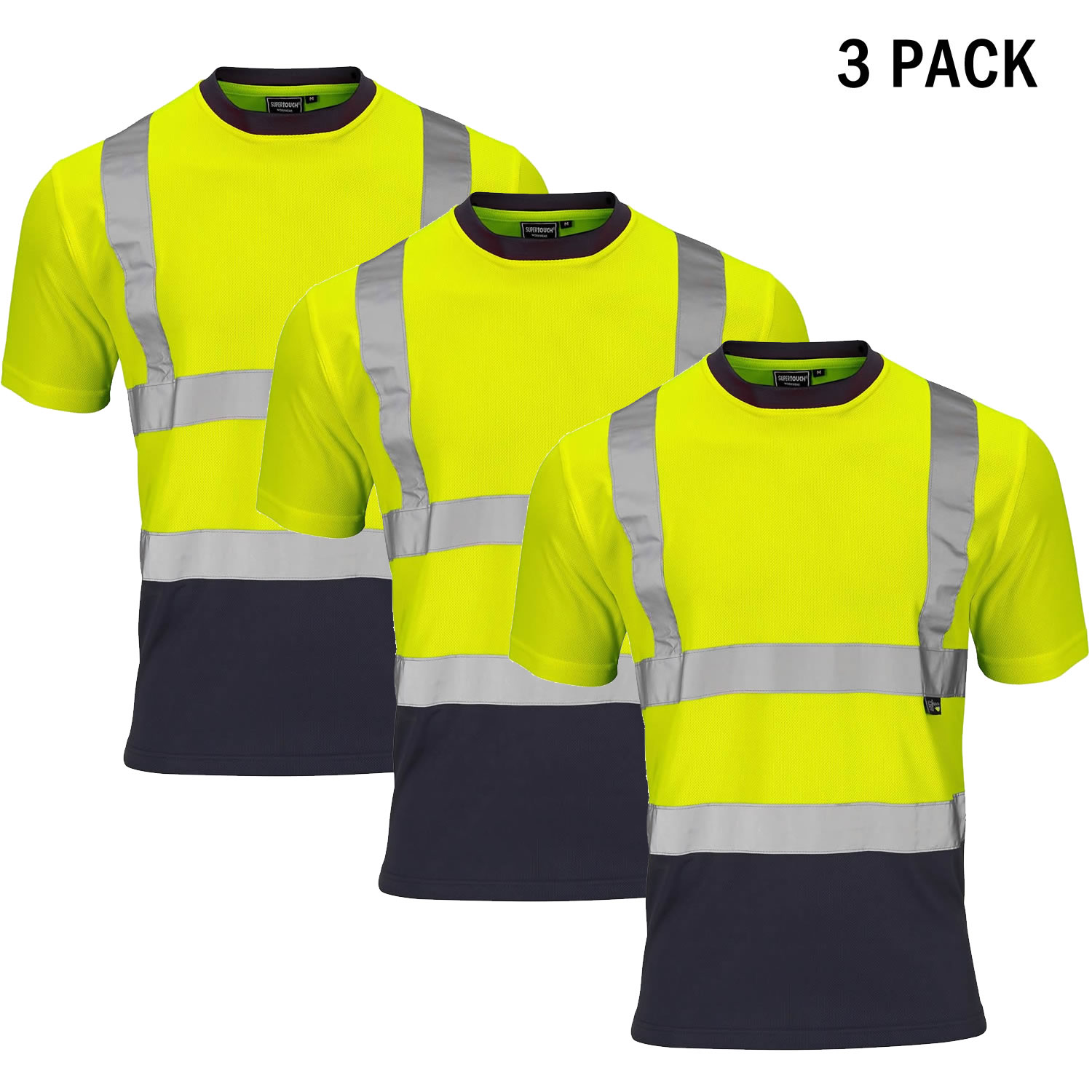 3 x Camiseta Supertouch Hi Viz 2 Tonos Visibilidad Mangas Cortas Cinta Reflectante - Imagen 5 de 6