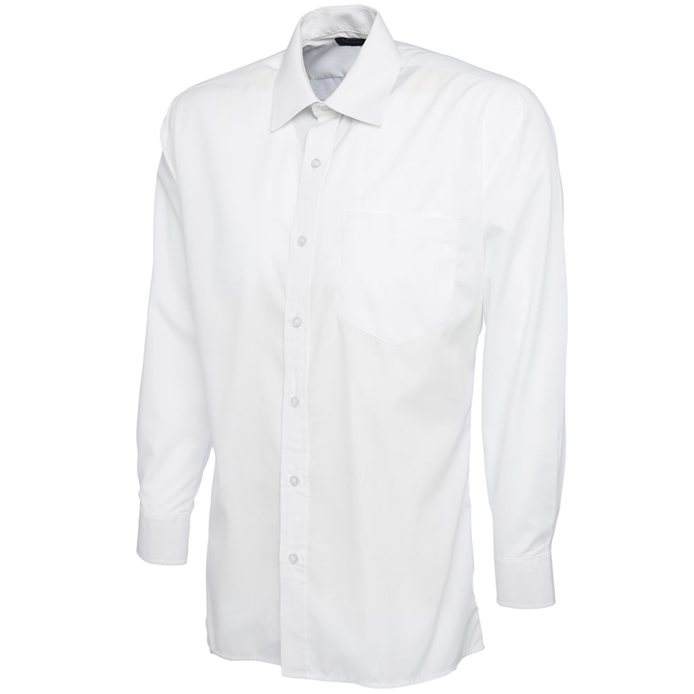 Mens Poplin Long Sleeve Shirt Formal Office Casual Workwear Smart Plain ...