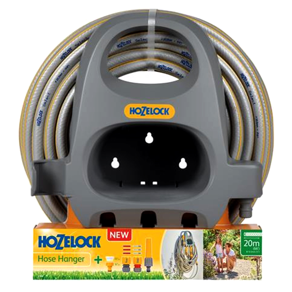 Hozelock Hose Hanger 20m Hose Set with Pipe Connectors Fittings Nozzles