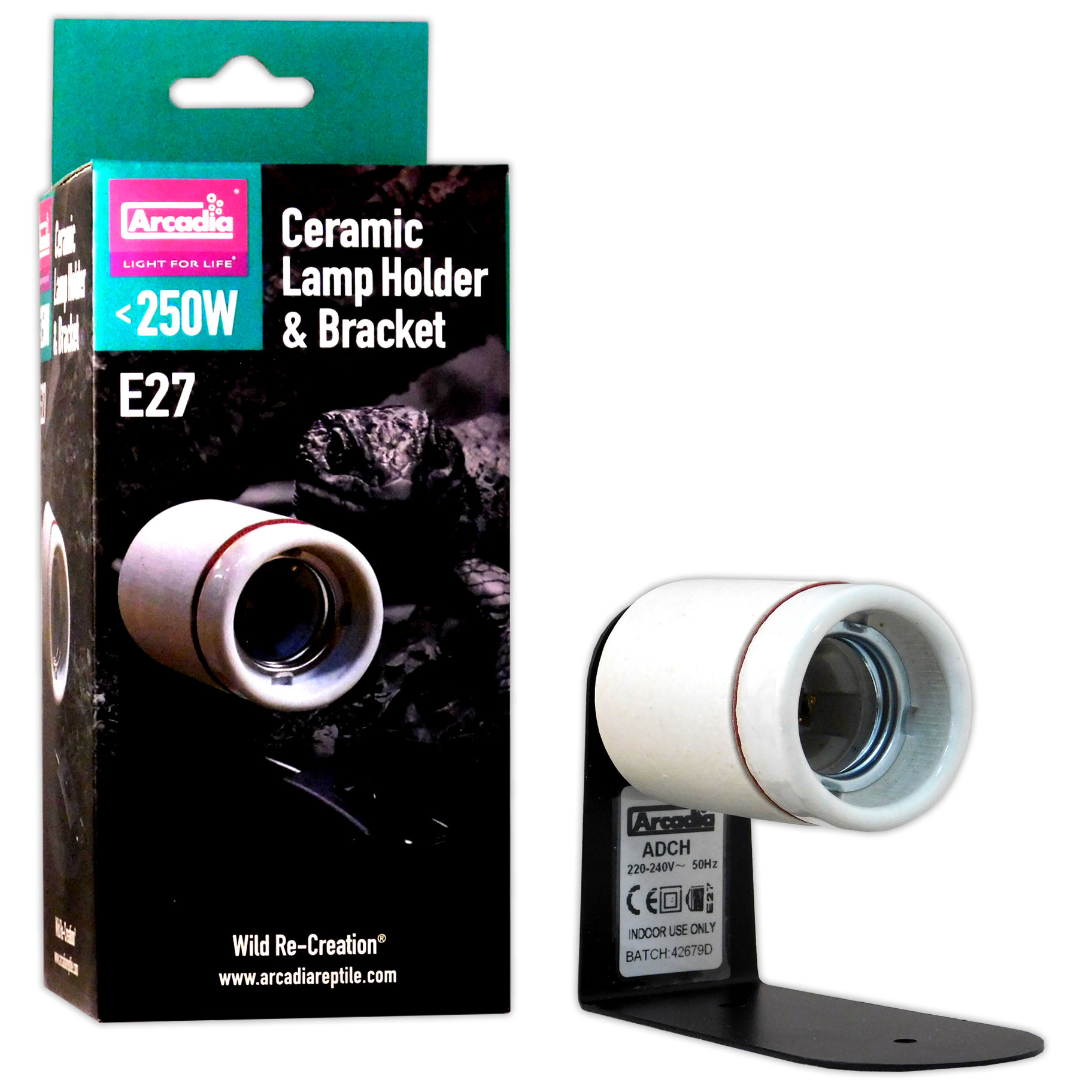 ARCADIA CERAMIC REPTILE LIGHT LAMP HOLDER + BRACKET E27 COMPACT FOR