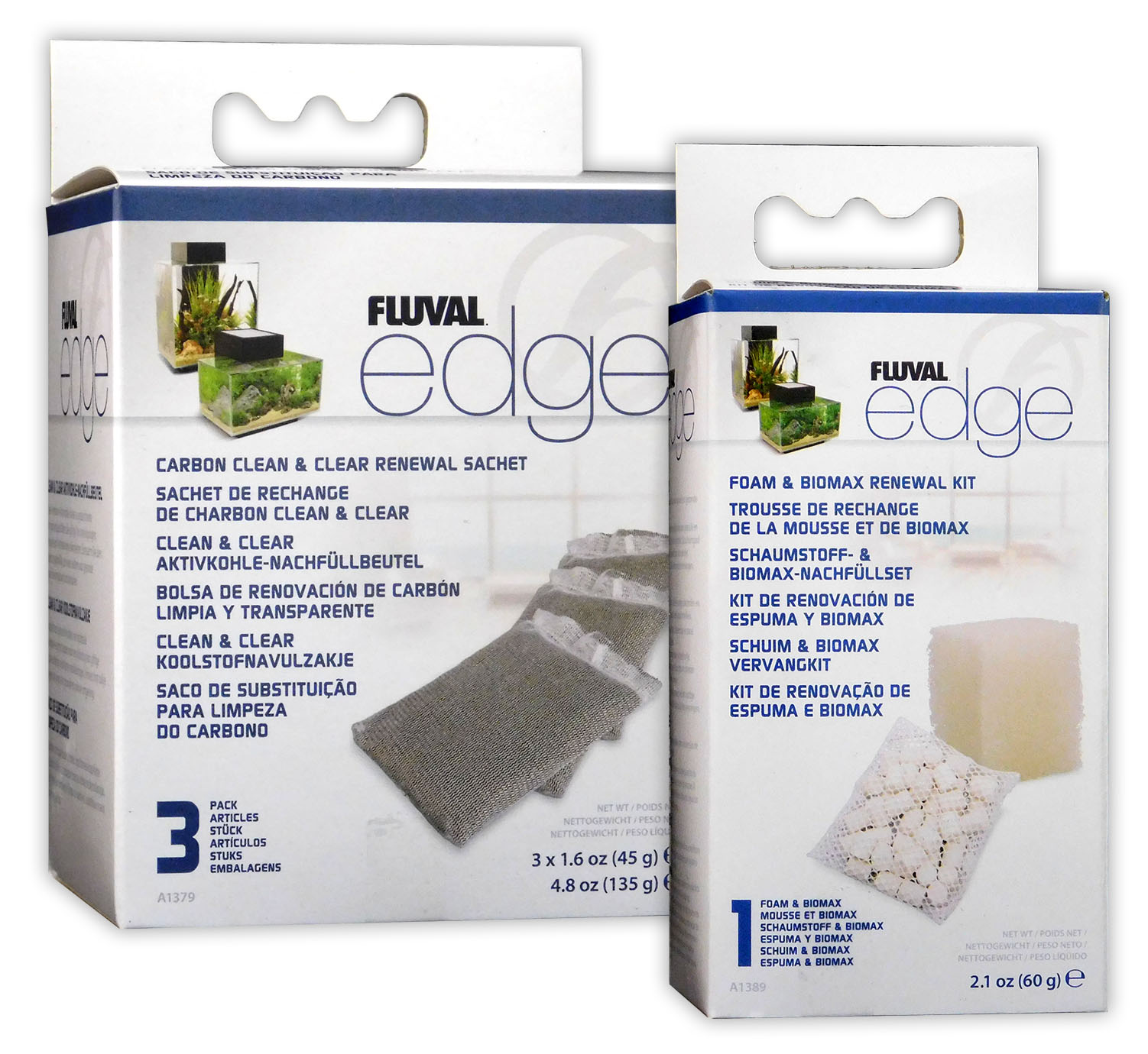 FLUVAL EDGE REPLACEMENT BIOMAX FOAM & CARBON FILTER SET 4 AQUARIUM FISH