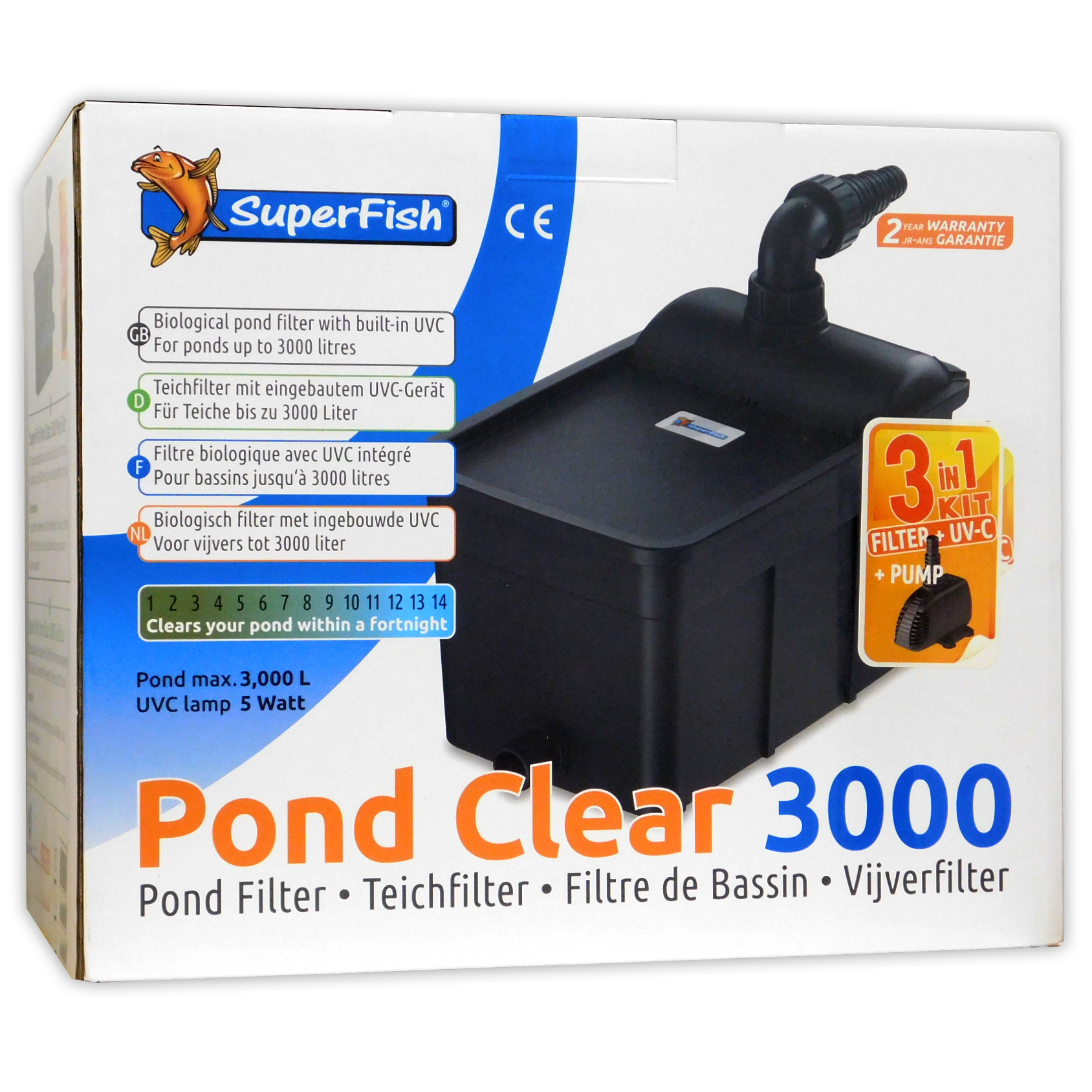 Superfish Pond Clear Filter Kit 3000 with UV Clarifier & Pump Fish Koi