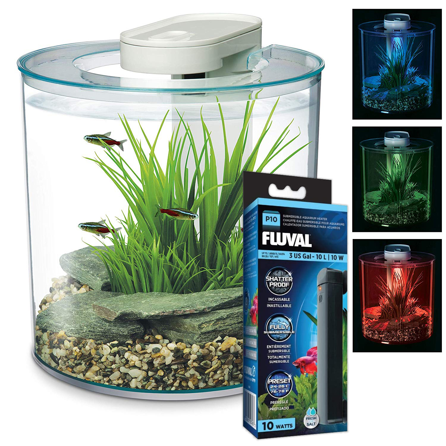 Marina 360 Tropical Aquarium LED Remote 4 Colours Fish Tank Heater ...