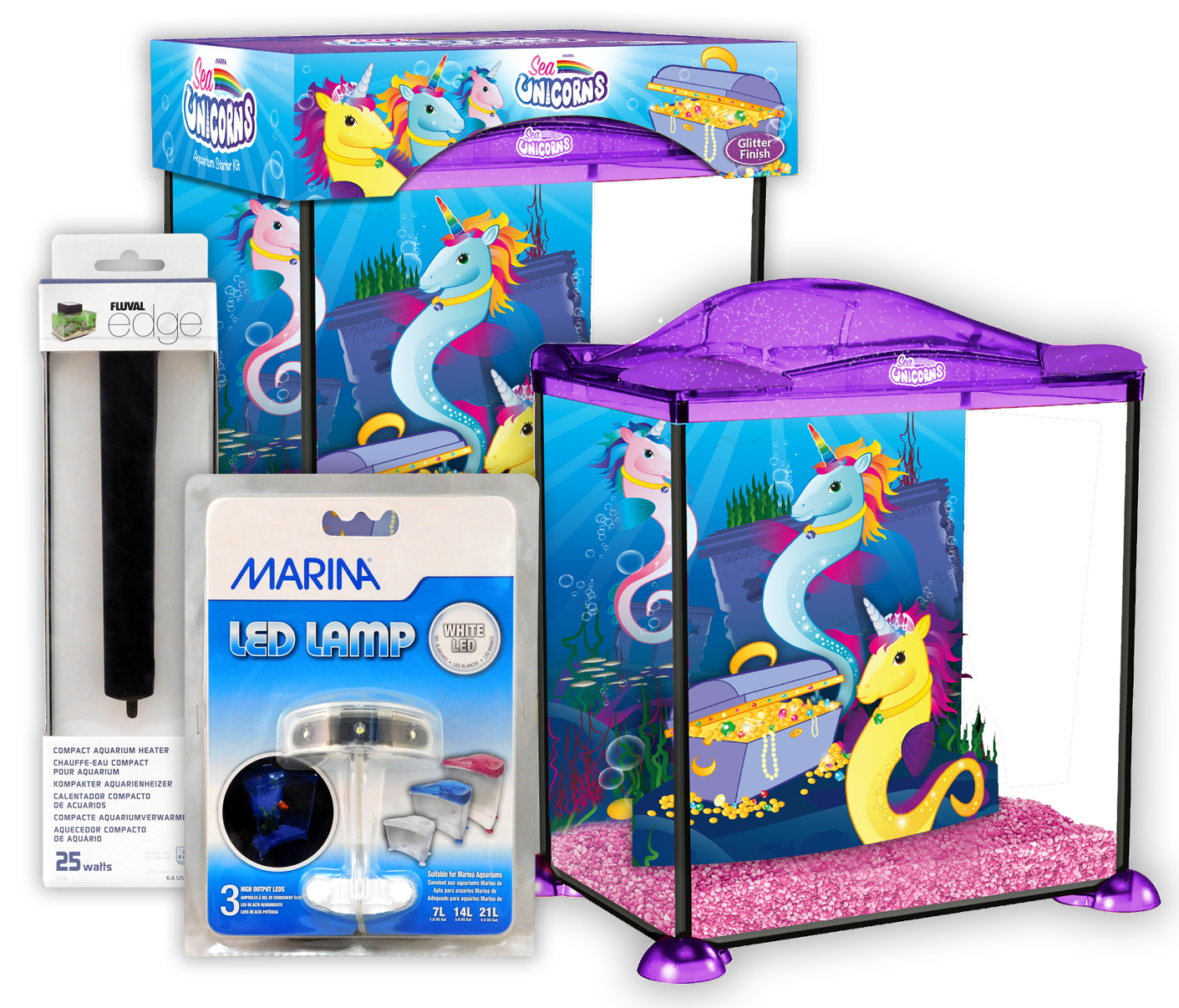 Marina Sea Unicorns Aquarium 17L Starter Kids Fish Tank