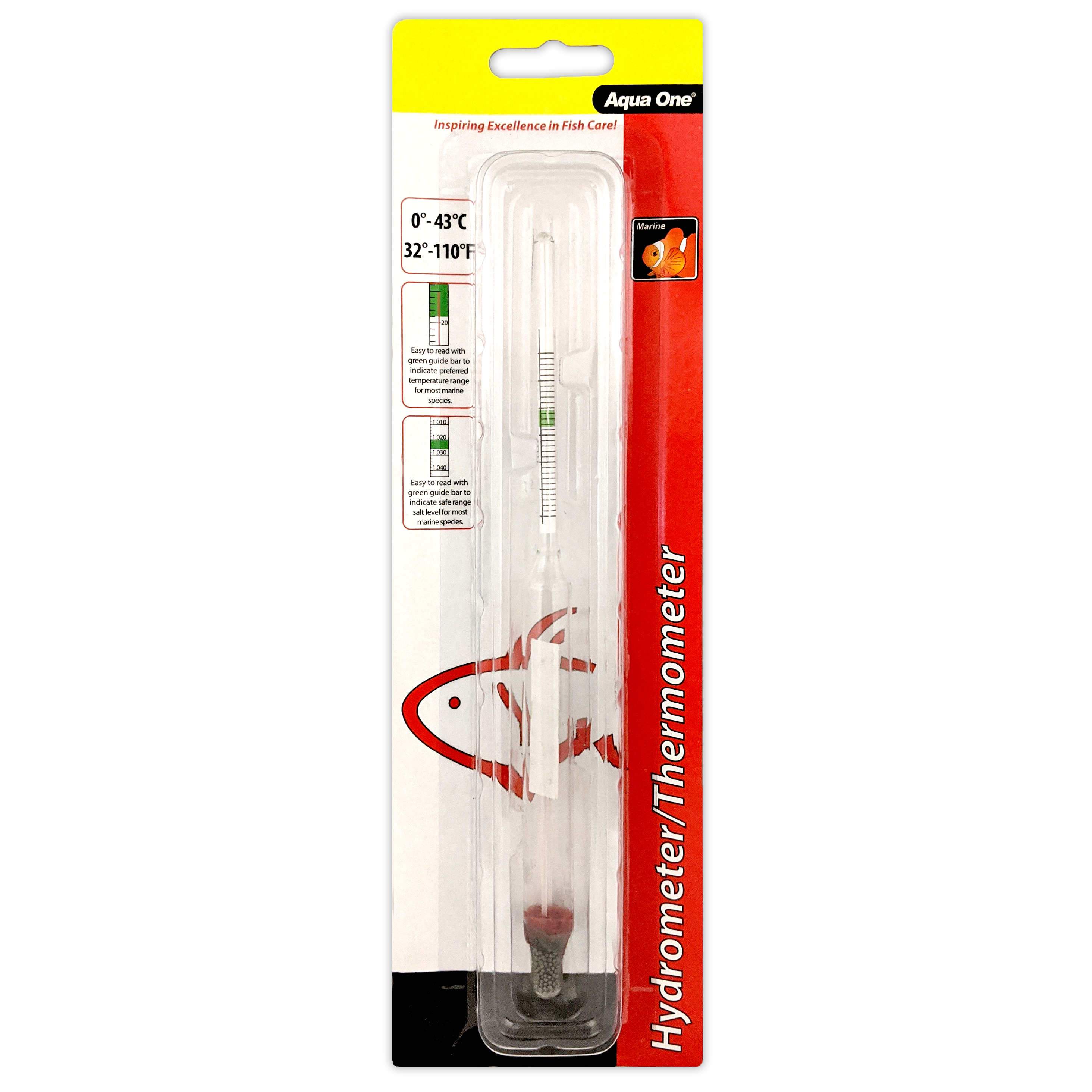 Aqua One Hydrometer with Thermometer Marine Reef Salinity Aquarium Fish