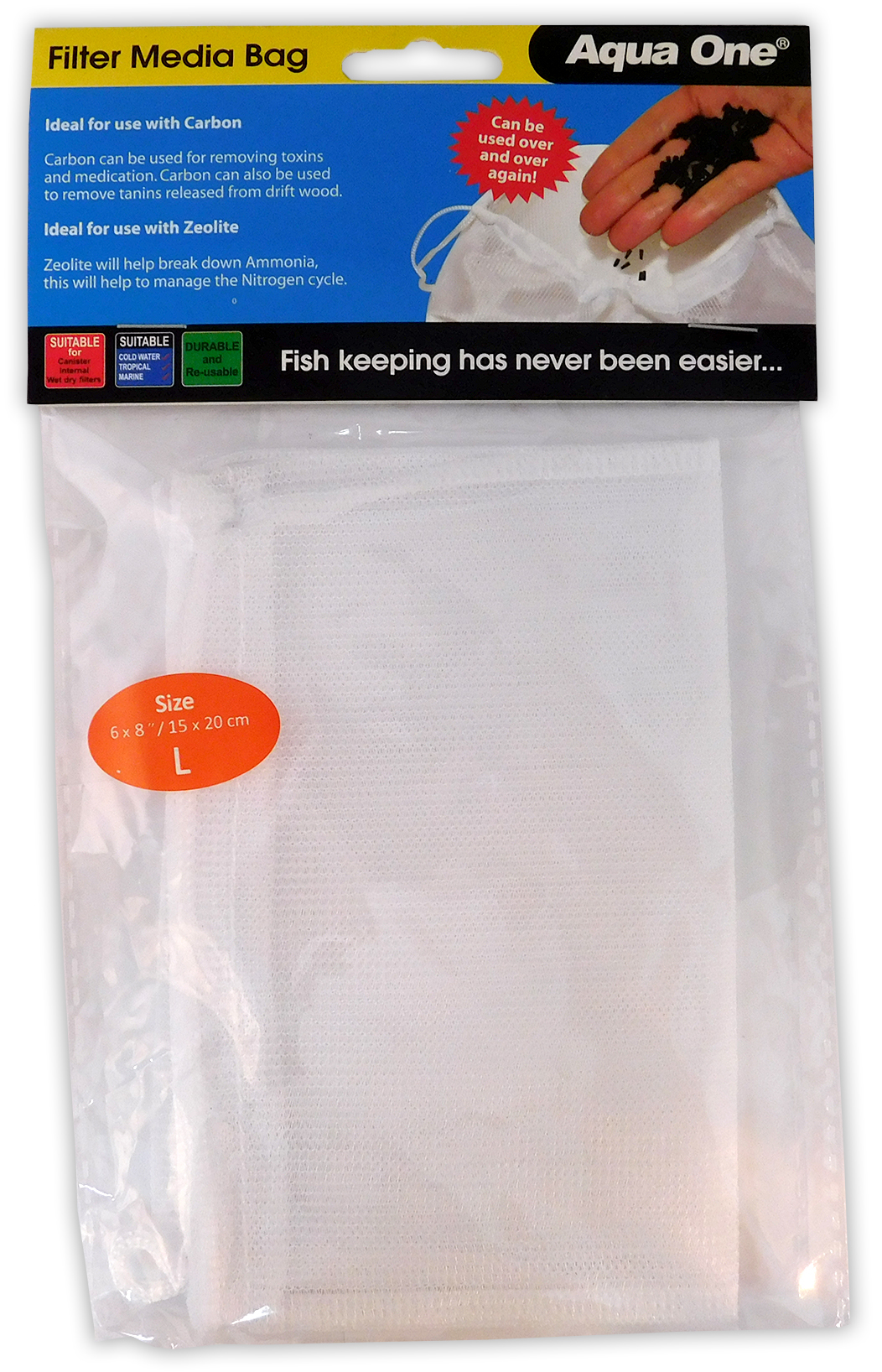 Aqua One Filter Bag 6" x 8" Large/ 15cm x 20cm Carbon Media Net