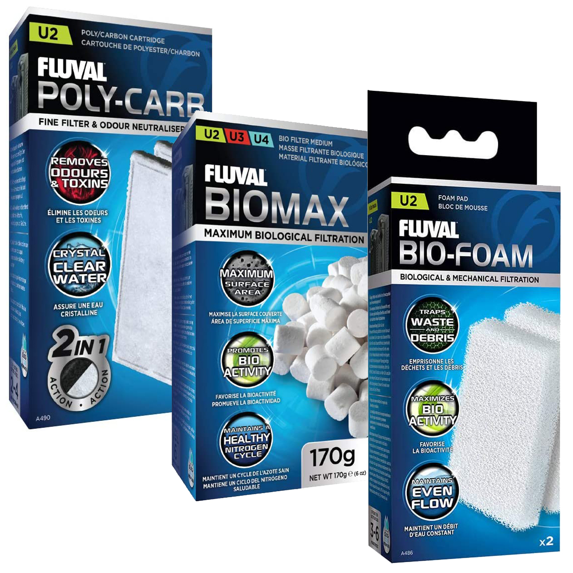 FLUVAL FILTER U MEDIA FOAM & CARBON PAD & BIOMAX U2 U3 U4 AQUARIUM FISH ...