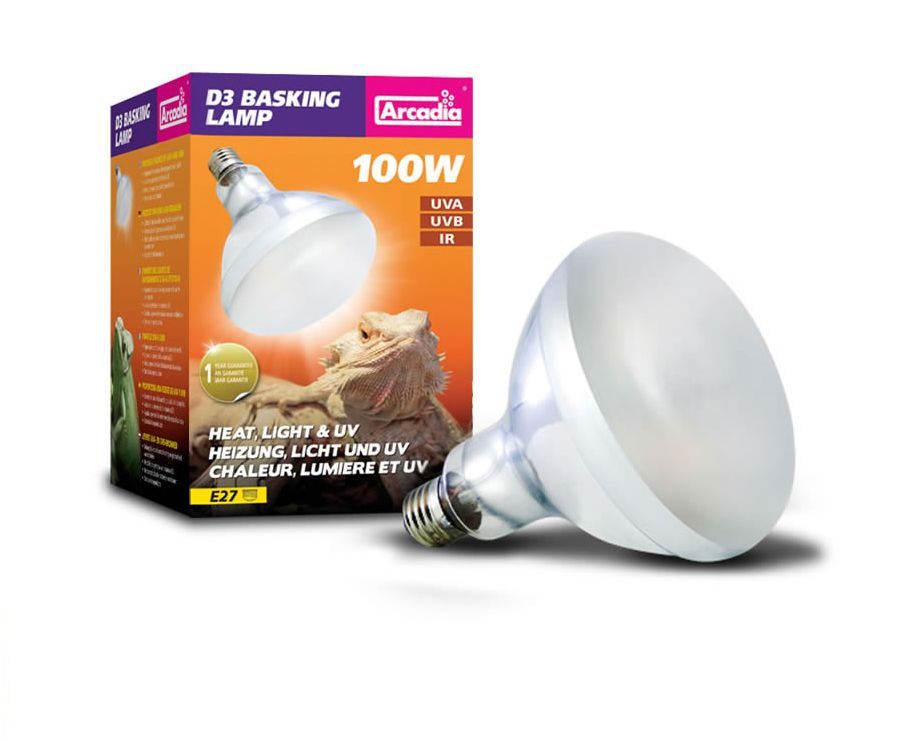 ARCADIA D3 BASKING LAMP 100W E27 REPTILE BULB HEAT LIGHT UV UVA UVB IR