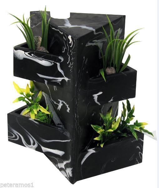 FLUVAL EDGE AQUARIUM FISH TANK BLACK MARBLE EFFECT ORNAMENT + PLANT