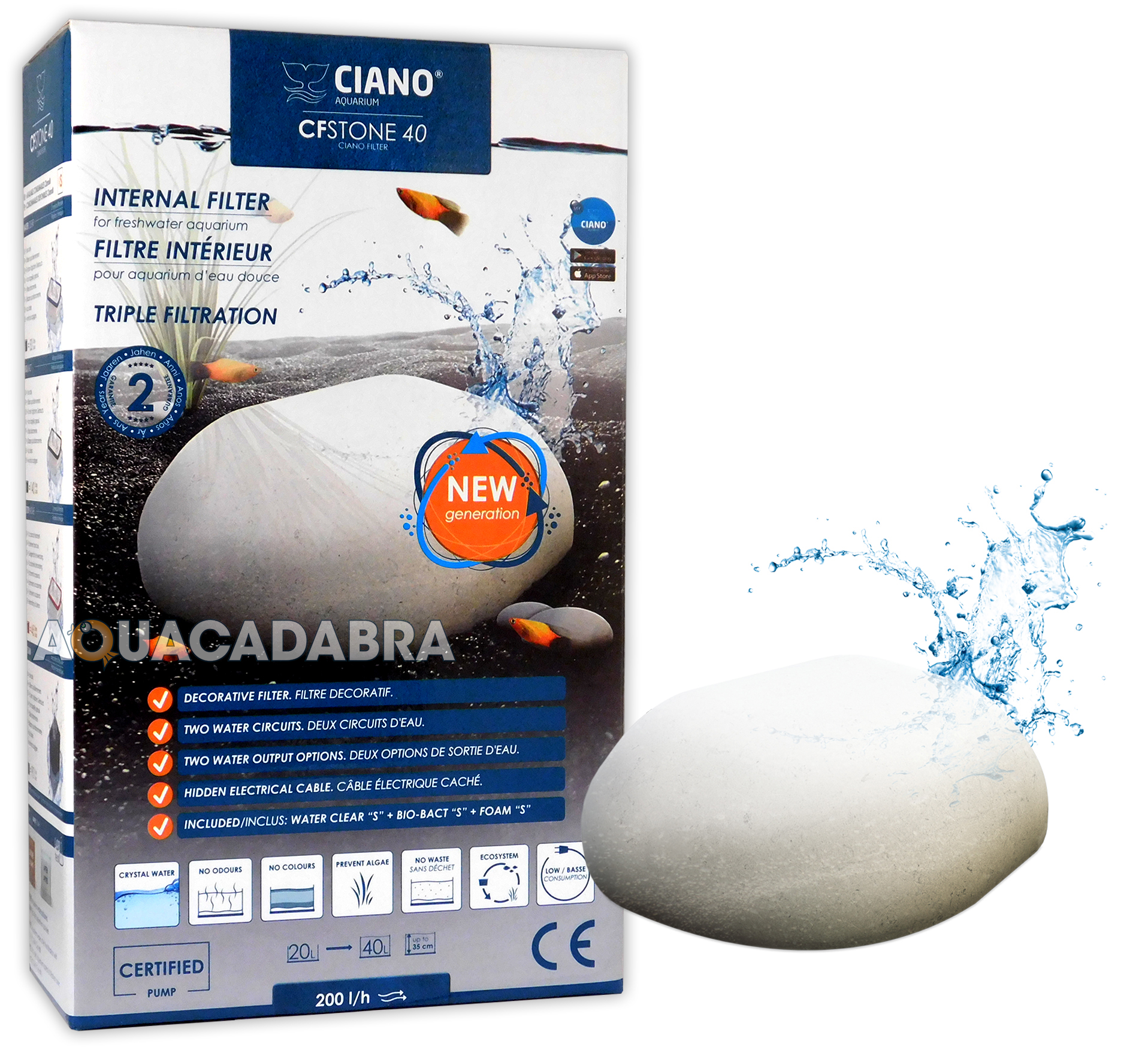 Ciano CF Internal Filter Stone 40 200l/h Aquarium Filtration Spray Bar Fish Tank 5607390200062