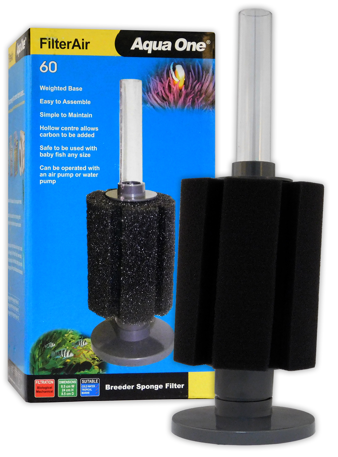Aqua One FilterAir 30 60 136 Aeration Filter Sponge Weighted Fish Tank