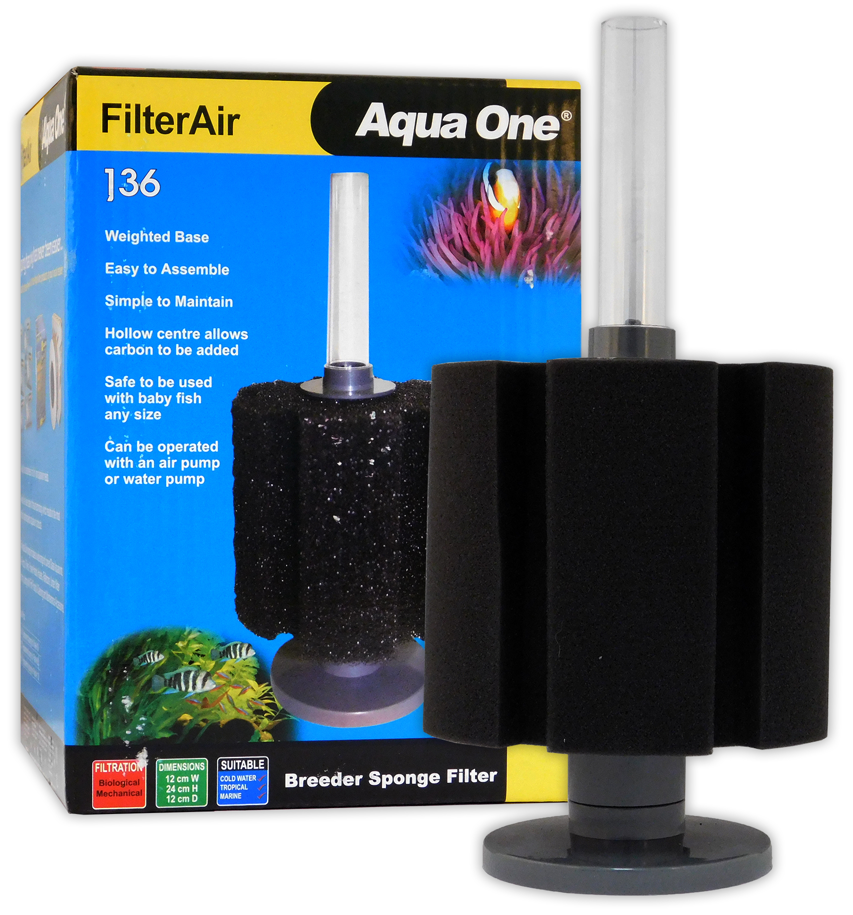 Aqua One FilterAir 30 60 136 Aeration Filter Sponge Weighted Fish Tank Aquarium - Picture 3 of 3