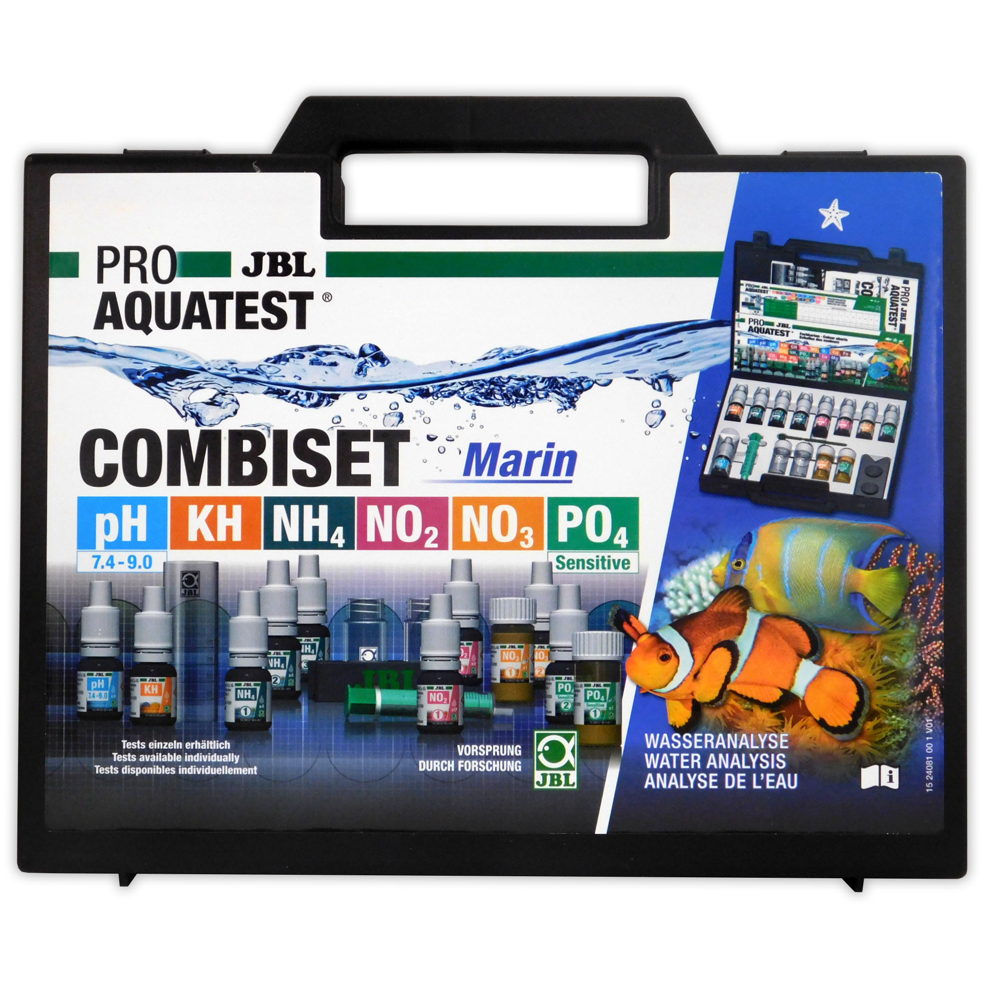 JBL CombiSet Marine Aquarium Test Kit pH, KH, NH4, NO2, NO3, PO4 Combi