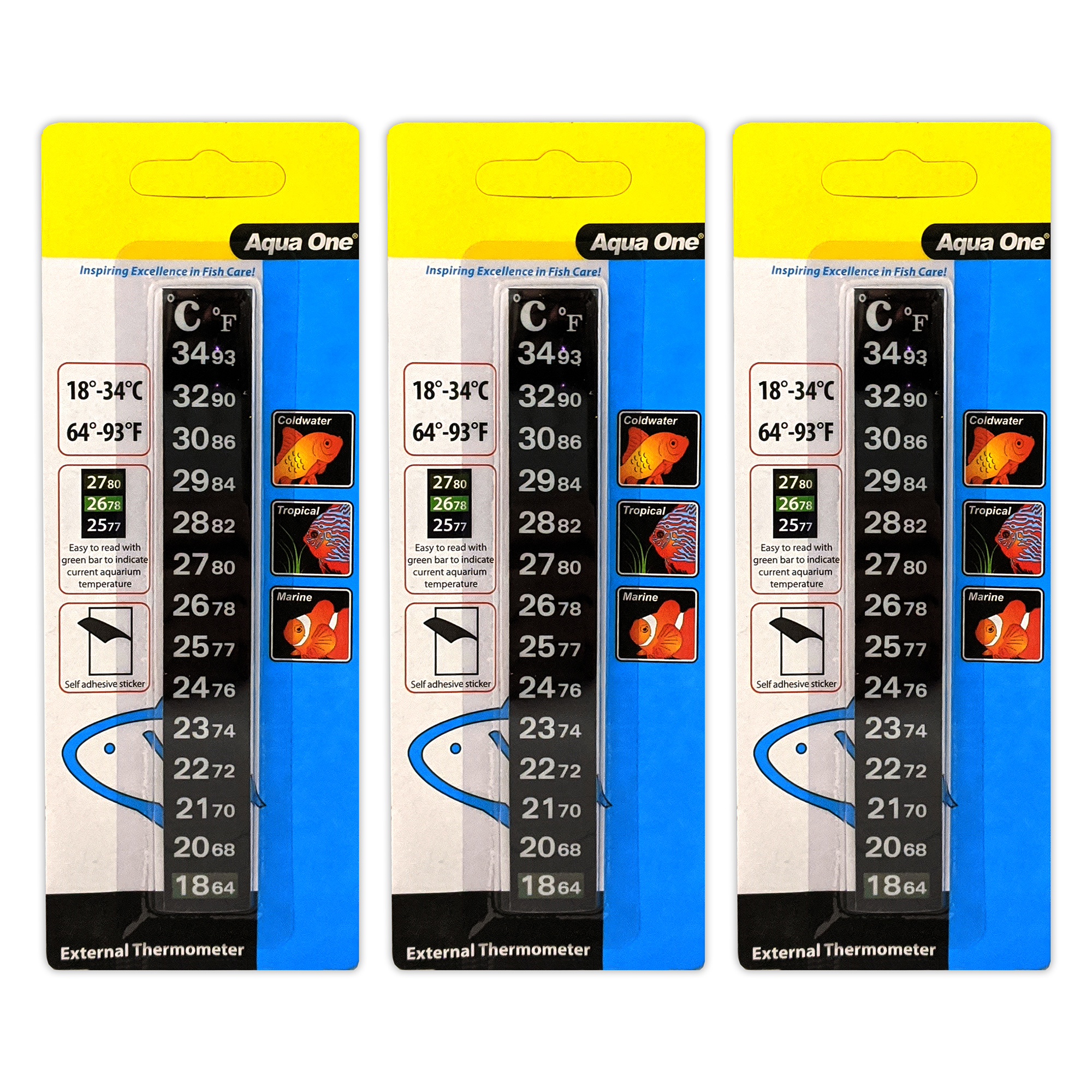 AQUARIUM LCD STICKON ADHESIVE STRIP THERMOMETER FLAT FOR FISH TANK x2