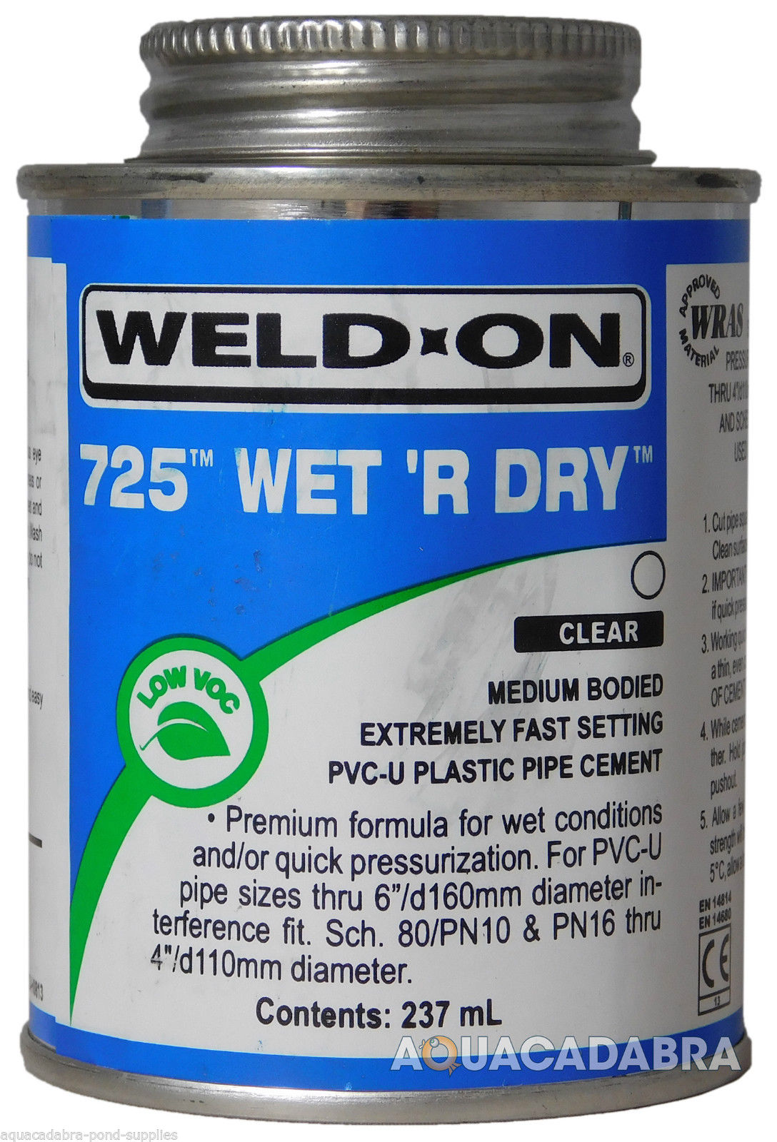 WELD-ON 725 WET R DRY PLASTIC PVC FILTER PIPE CEMENT GLUE SOLVENT FISH POND POOL