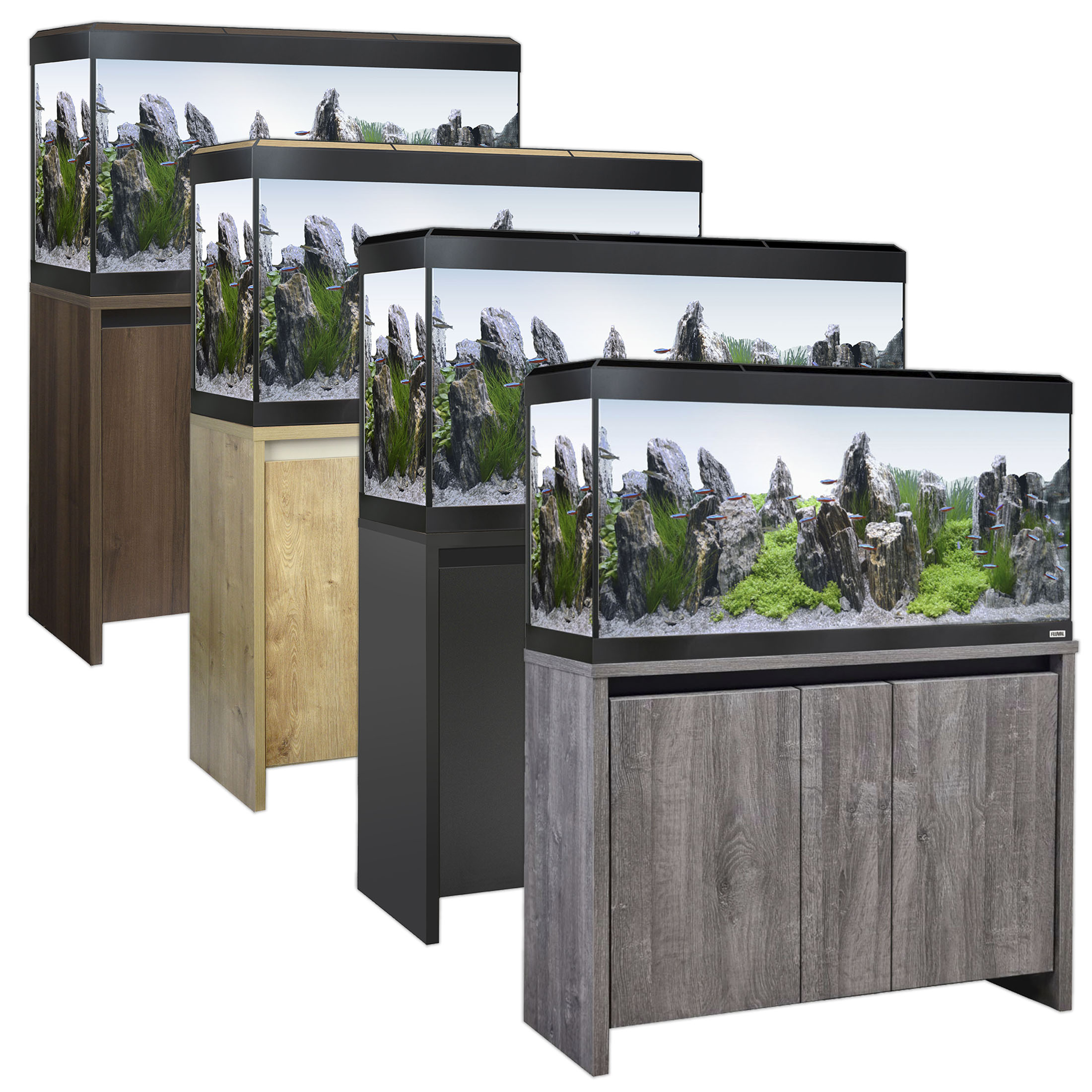 FLUVAL ROMA BT LED AQUARIUMS 90 125 200 240L OAK WALNUT BLACK CABINET FISH TANK - Picture 12 of 17